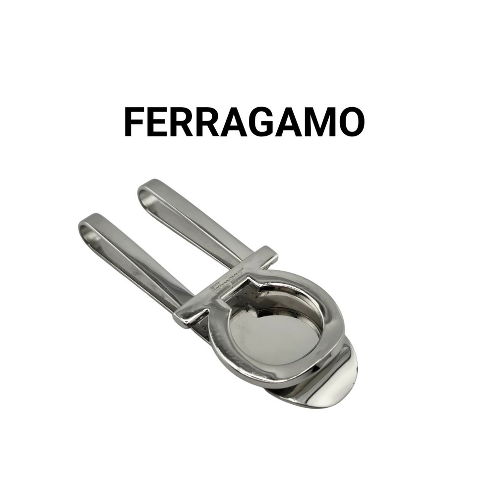 Salvatore Ferragamo Silver Gancini Logo Money Clip Mens Italian Luxury Accessory